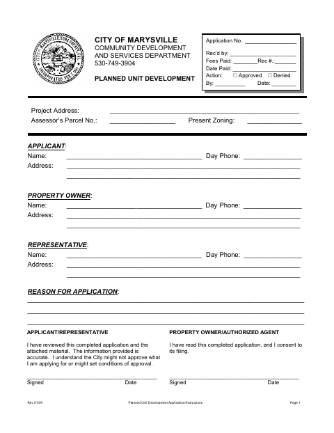 First page of the Planned Unit Development (Large) Application