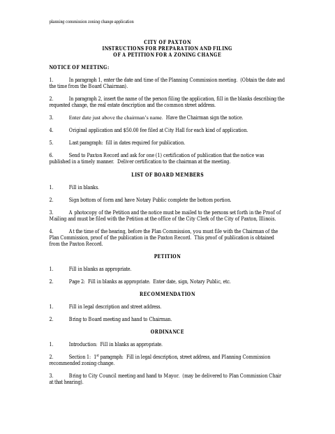 First page of the Planning Commission Zoning Change Application