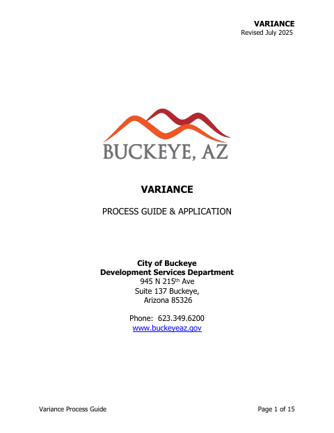 First page of the Variance Process Guide and Application