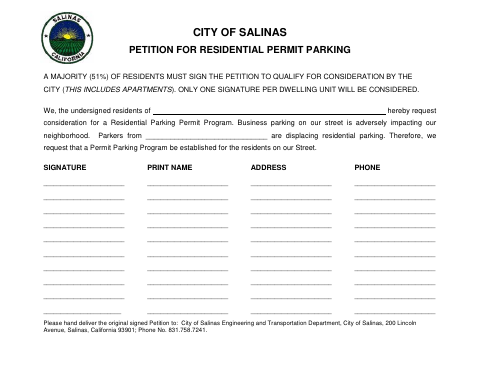First page of the Petition for Residential Permit Parking