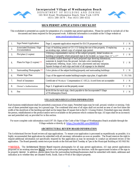 First page of the Sign Permit Application