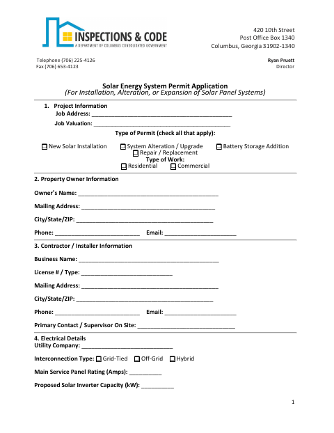 First page of the Solar Energy System Permit Application