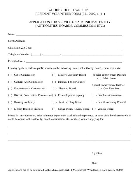 First page of the Volunteer Municipal Position Application