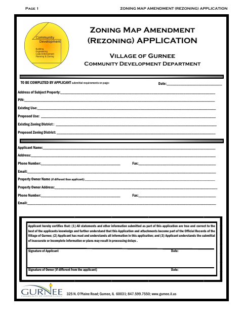 First page of the Zoning Map Amendment (Rezoning) Application