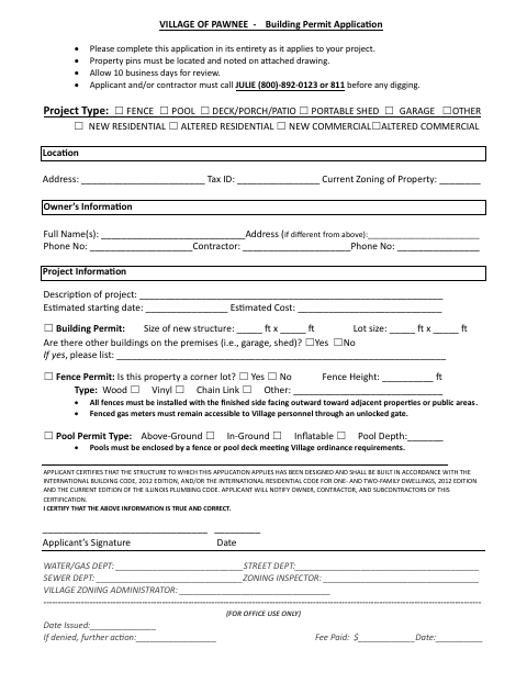 First page of the Building Permit Application