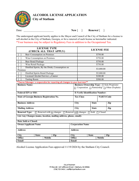 First page of the Alcohol License Application