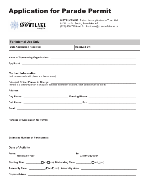 First page of the Parade Permit Application