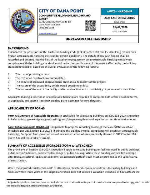 First page of the Unreasonable Hardship