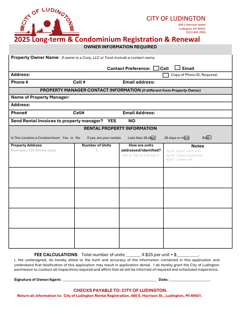 First page of the Long-Term & Condominium Registration & Renewal