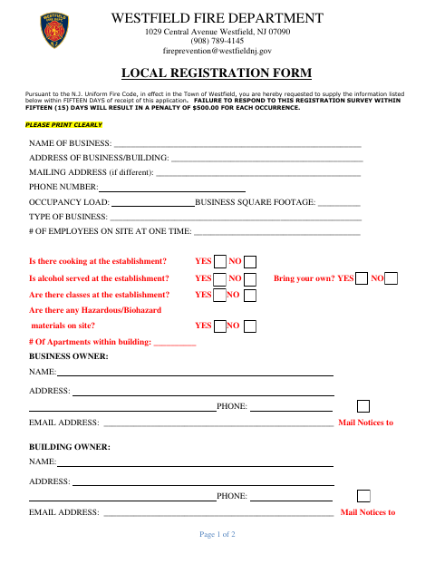 First page of the Local Registration Form
