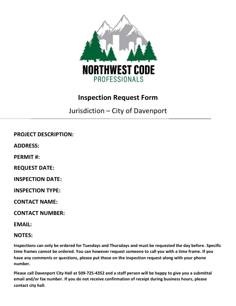 First page of the Inspection Request Form
