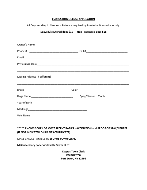 First page of the Dog License Application