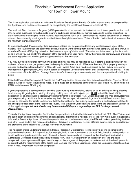 First page of the Individual Floodplain Development Permit Application
