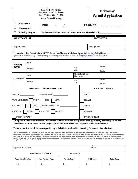 First page of the Driveway Permit Application