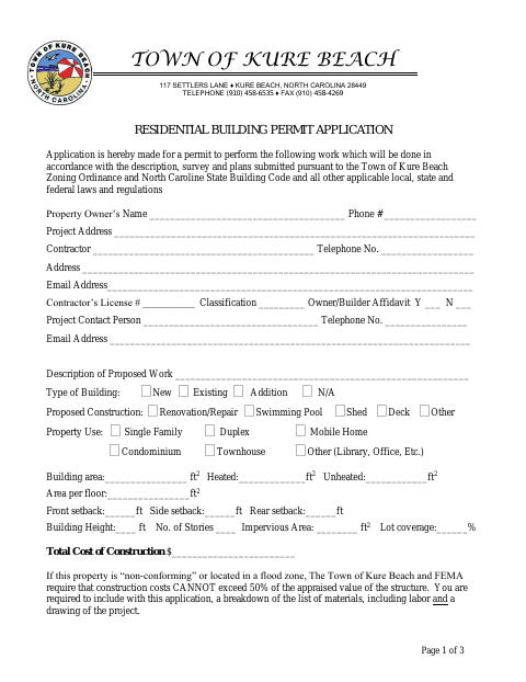 First page of the Residential Building Permit Application