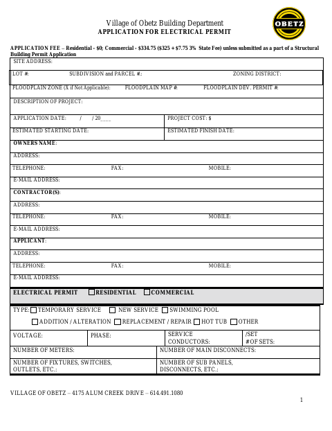 First page of the Application for Electrical Permit