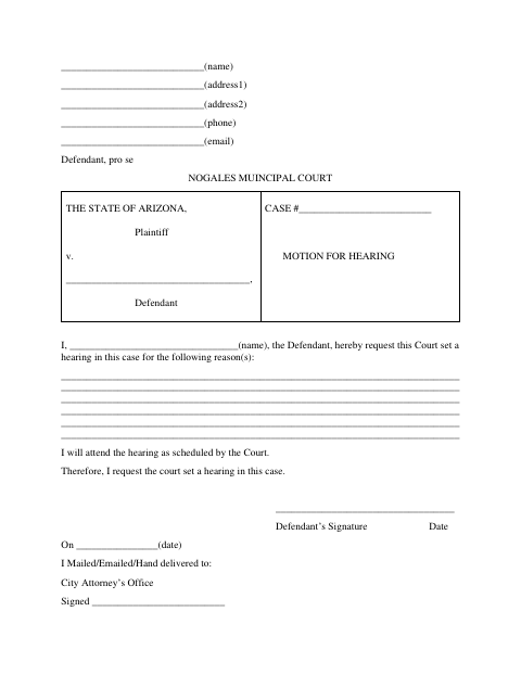 First page of the Motion for Hearing