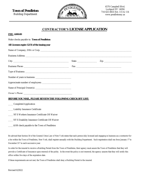 First page of the Contractor’s License Application
