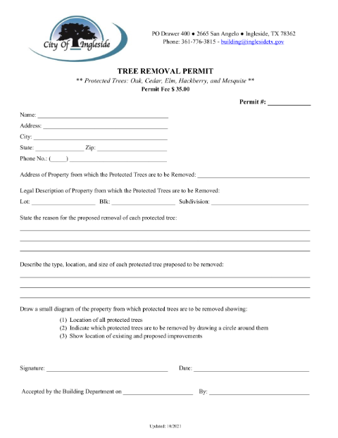 First page of the Tree Removal Permit Application