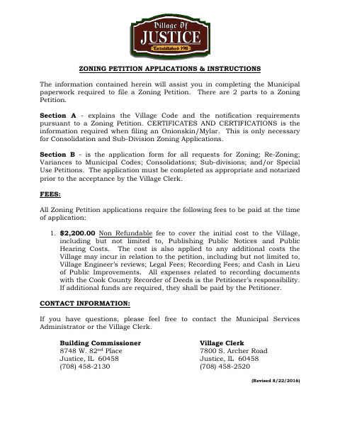 First page of the Zoning Petition Application