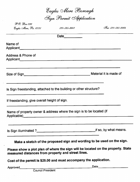 First page of the Sign Permit Application