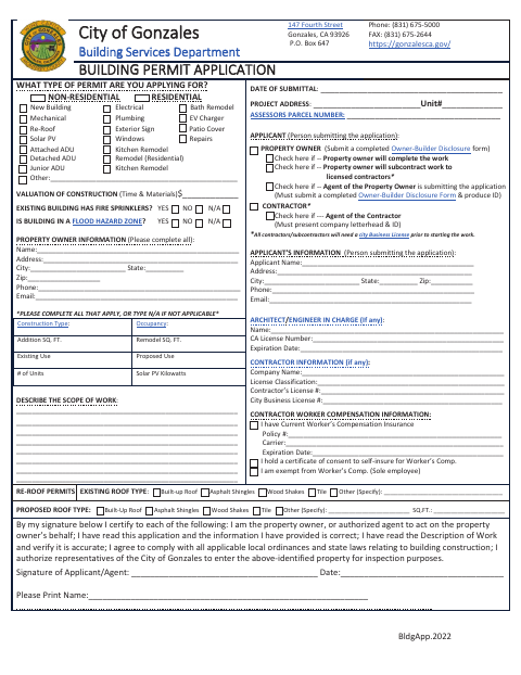 First page of the Building Permit Application