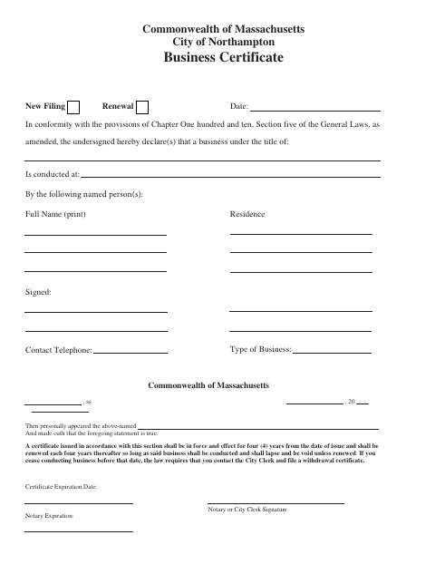 First page of the Business Certificate