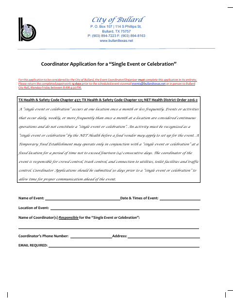 First page of the Temporary Event Permit Application Without Food Trucks