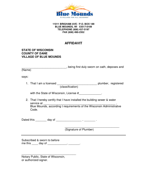 First page of the Plumber Affidavit