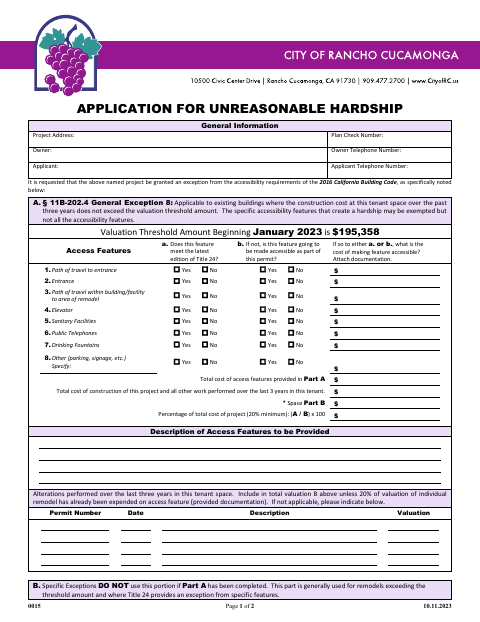 First page of the Application for Unreasonable Hardship