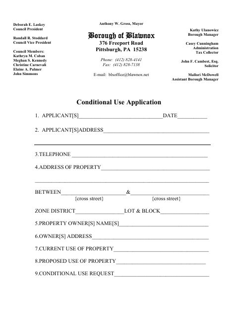 First page of the Conditional Use Application