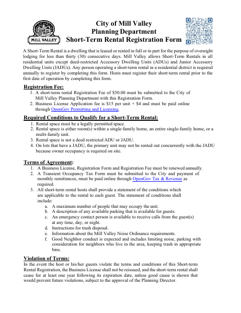 First page of the Short-Term Rental Registration Form
