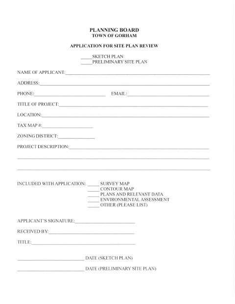 First page of the Site Plan Application
