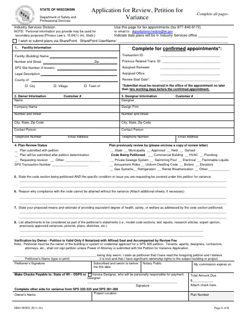 First page of the Application for Review, Petition for Variance