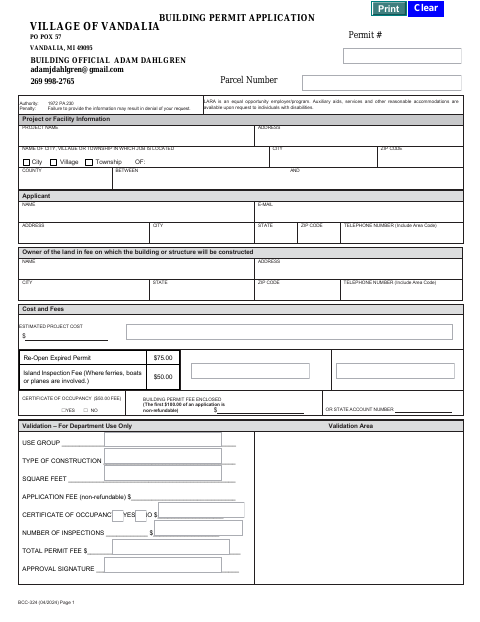First page of the Building Permit Application