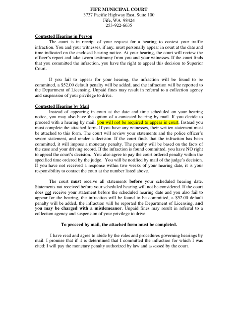 First page of the Contested Hearing By Mail