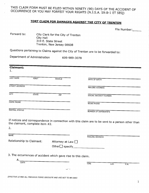 First page of the Notice of Tort Claim