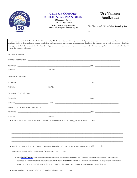First page of the Use Variance Application