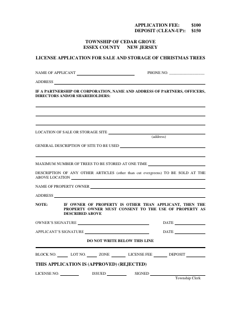 First page of the License Application for Sale and Storage of Christmas Trees