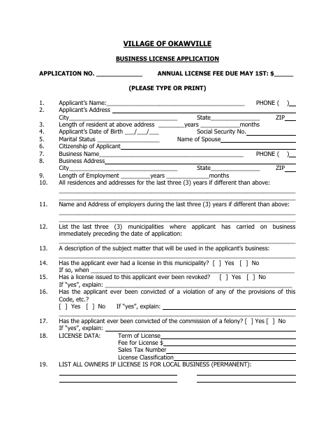 First page of the Business and Raffle License Application