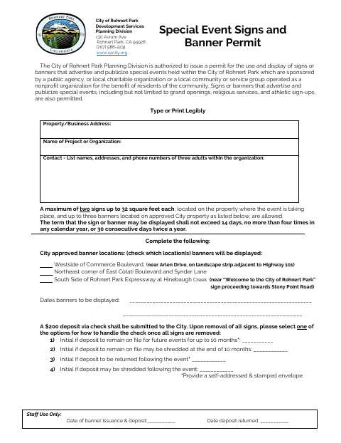 First page of the Special Event Signs and Banner Permit