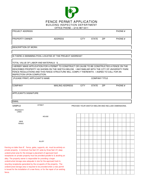 First page of the House Fence Permit Application