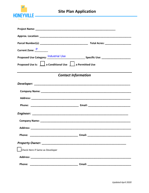First page of the Site Plan Application