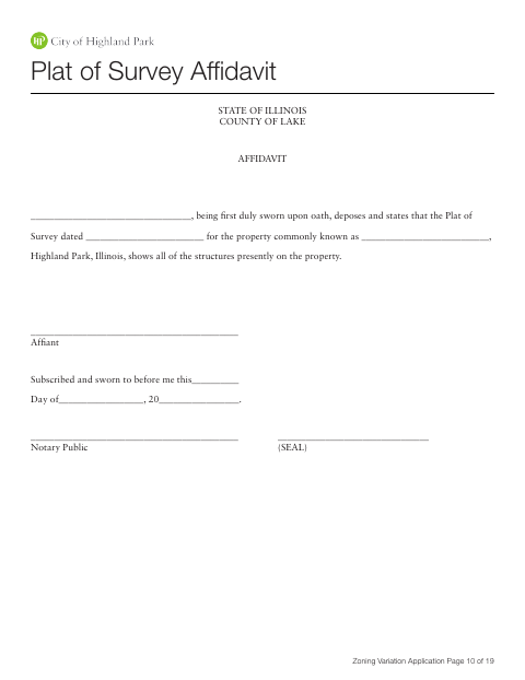 First page of the Plat of Survey Affidavit