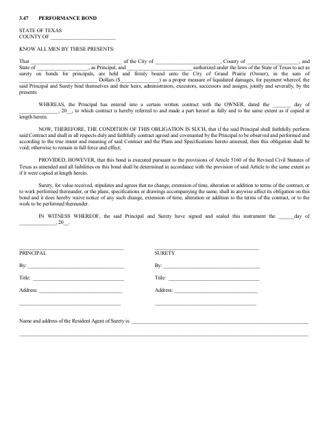 First page of the Performance Bond