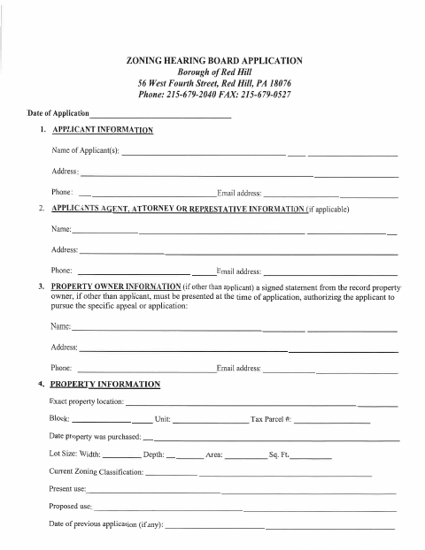 First page of the Zoning Hearing Board Application