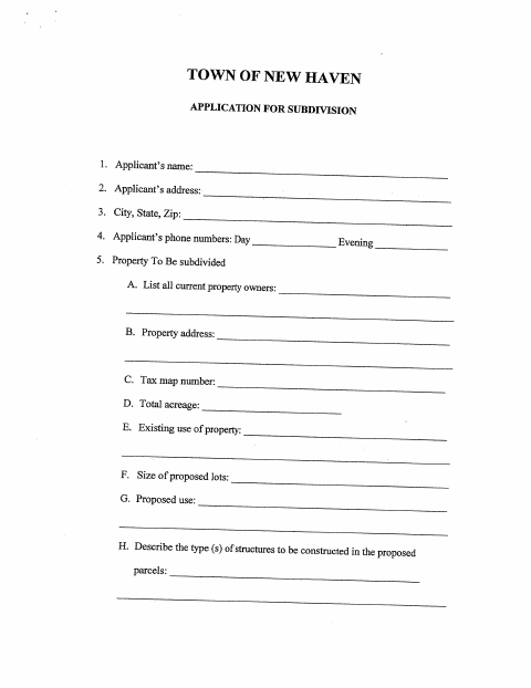 First page of the Subdivision Application