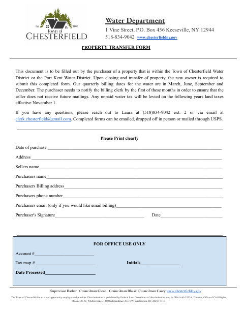 First page of the Property Transfer Form