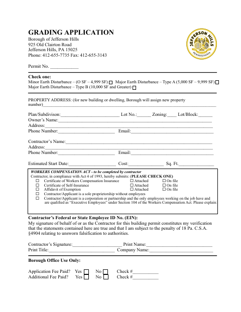 First page of the Grading Application