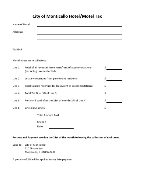 First page of the Hotel/Motel Tax
